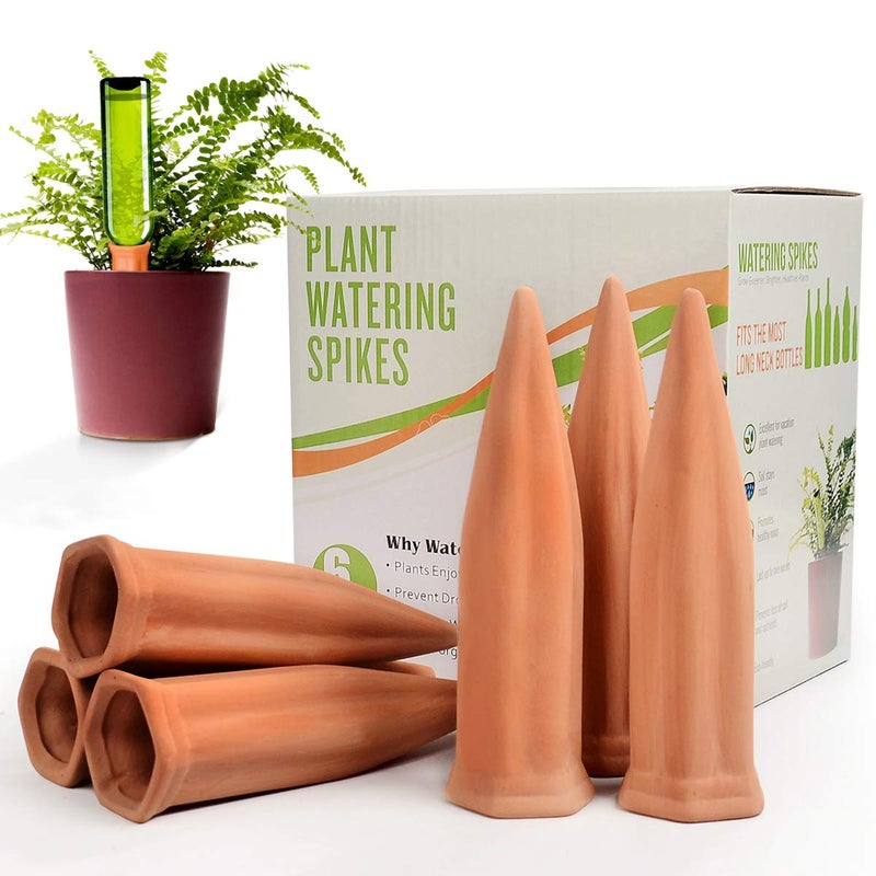B SEPOR Ceramic Plant Waterer Set of 6 Pack Terracotta Self Watering Spikes,Wine Bottle Plant Watering Devices for Vacation (6Pack) - Image 1